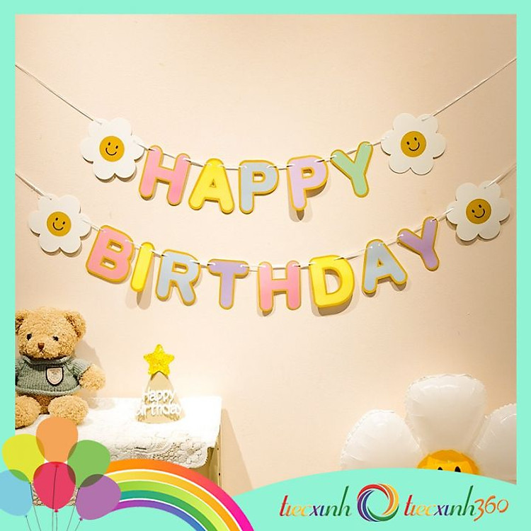 Dây chữ Happy Birthday trang trí sinh nhật hoa cúc