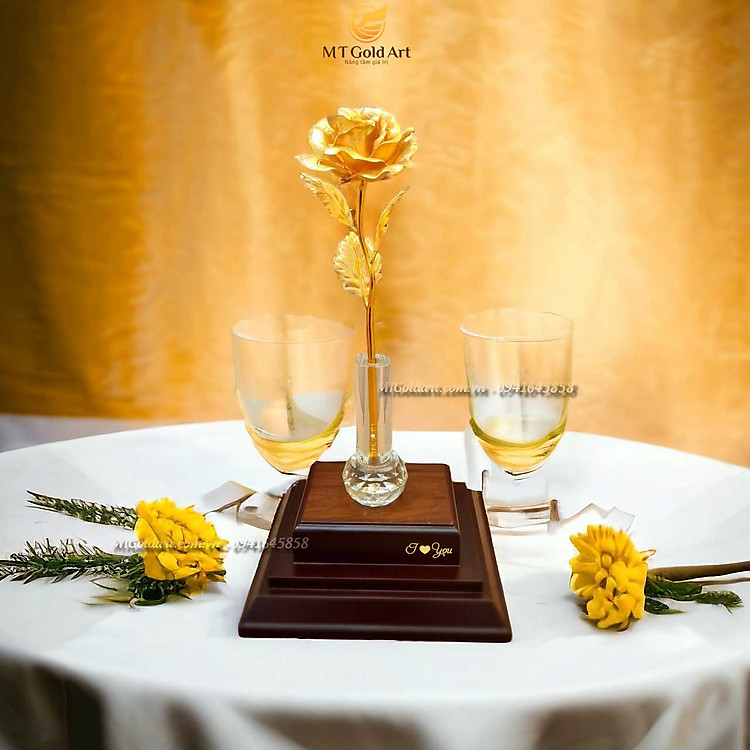 Bông Hoa Hồng Dát Vàng 25cm (L4) - Ảnh 7