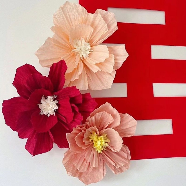 Set Hoa Giấy Nhún Và Quạt Giấy Đỏ Trang Trí Tường Ngày Tết, Lễ Hội, Đám Cưới Hỏi, Sự Kiện Đẹp