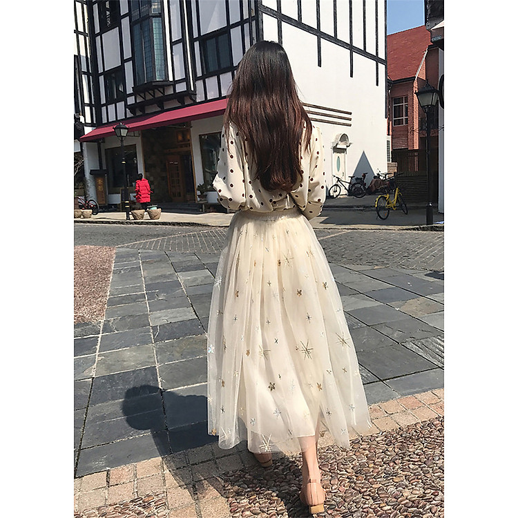 Chân váy maxi dài ren sequin cao cấp