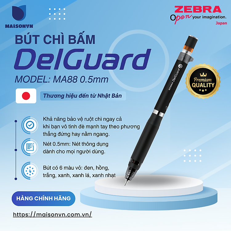 Viết Chì Bấm Không Gãy Zebra Delguard ER 0.5mm – Đen