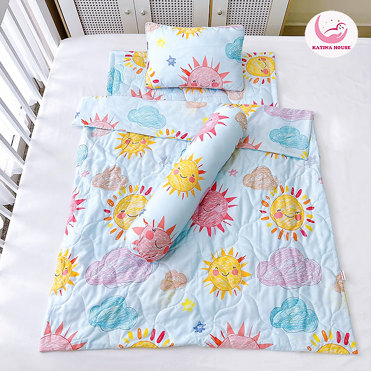 Combo 4 món Chăn gối nệm cho bé đi học Katina House, vải Tencel mềm mát, thấm hút tốt