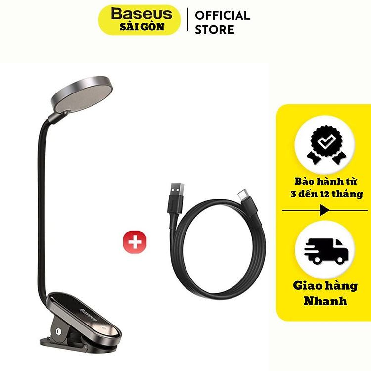Đèn kẹp đọc sách mini Baseus DGRAD-0G (Dịu mắt, chân kẹp, 3 mức sáng, pin sạc 350mAh) - Hàng chính hãng