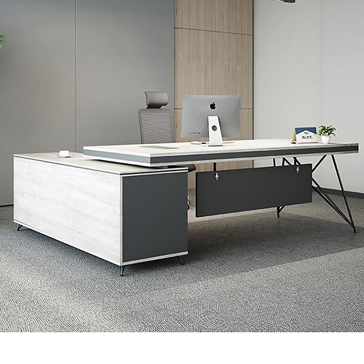 Bàn làm việc chữ L chân sắt cao cấp cho giám đốc, trưởng phòng 1m8, Bàn làm việc văn phòng hình chữ L khổ rộng 1m8x80cm