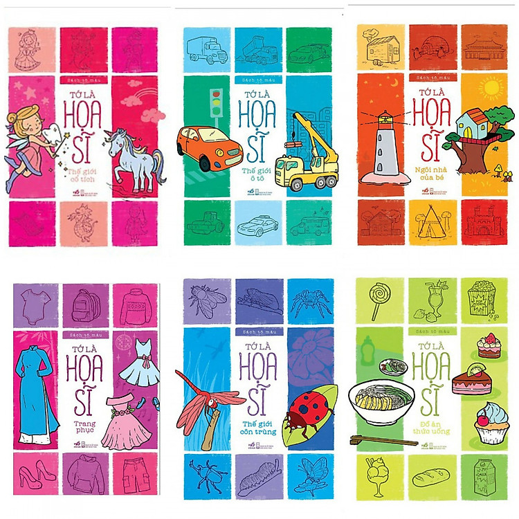 Combo(6Q) Sách Thiếu Nhi - Tớ Là Họa Sĩ: Trang Phục - Thế Giới Cổ Tích - Thế Giới Ô Tô - Thế Giới Côn Trùng - Ngôi Nhà Của Bé - Đồ Ăn Thức Uống (Tặng Bookmark Thiết Kế Aha)