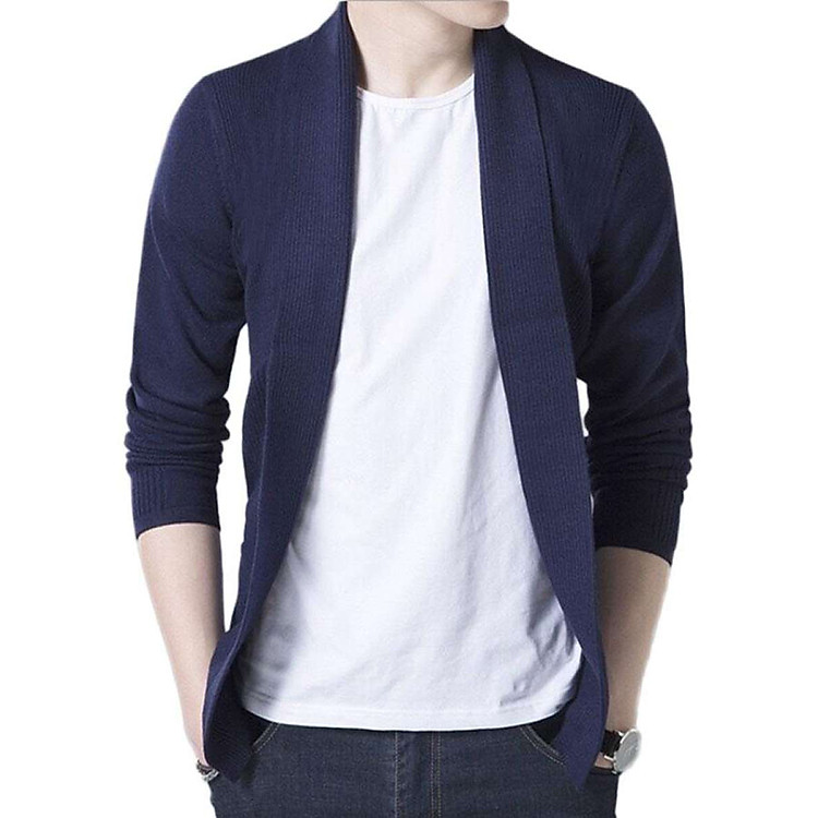 Áo Cardigan Len Nam Dáng Lửng + Tặng Kèm 1 Áo Thun Nam Ngắn Tay Cổ Tròn Black White
