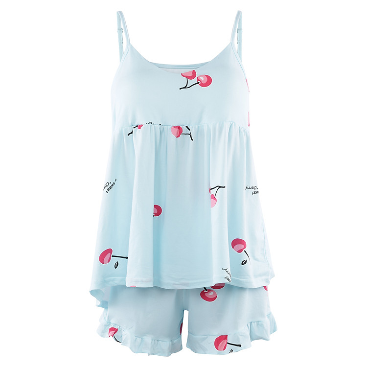 Bộ Cotton Có Đệm Ngực Mặc Nhà Họa Tiết Cherry Morie Fashion (Free Size Dưới 60kg)
