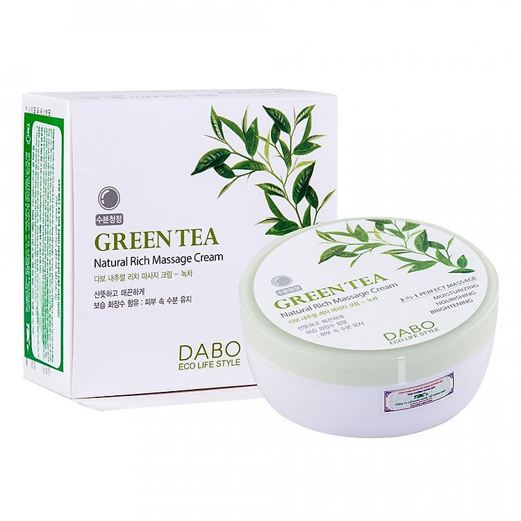 Kem mát-xa mặt và toàn thân chiết xuất trà xanh ngừa mụn sạch nhờn mát da Dabo Natural Rich Massage Cream Green Tea (200ml) - Hàng Chính Hãng