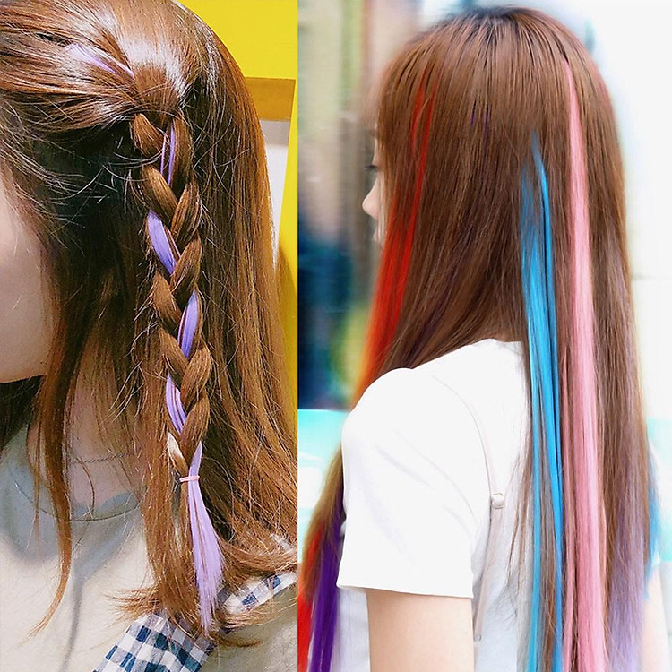 Light tóc giả nhiều màu bằng tơ nhân tạo (ảnh thật)