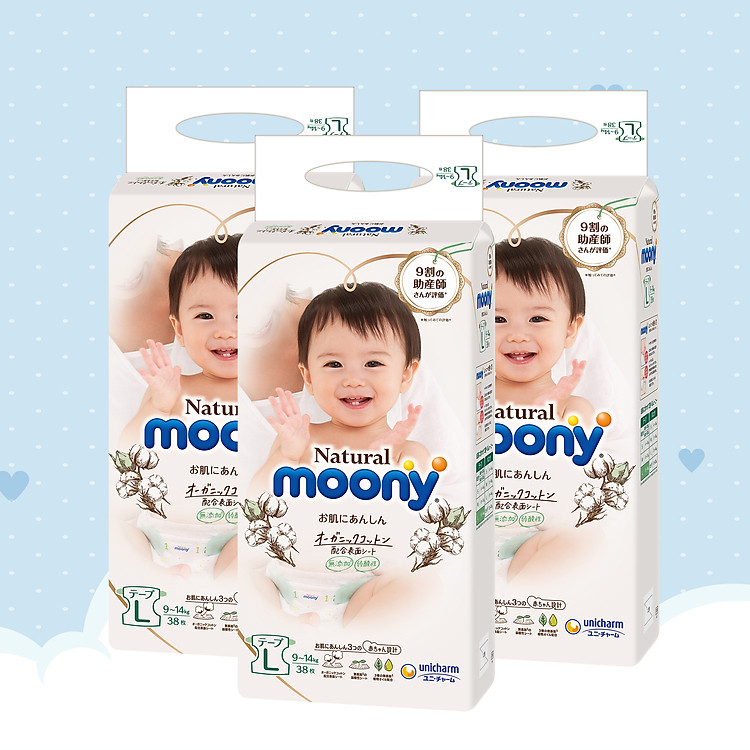 Bỉm Dán Moony Natural L 38 Combo 3 Chính hãng Giá rẻ - Hình ảnh 2
