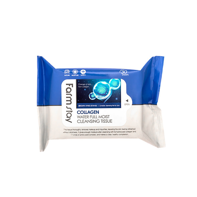 Khăn giấy tẩy trang _ Farmstay collagen water full moist cleansing tissue