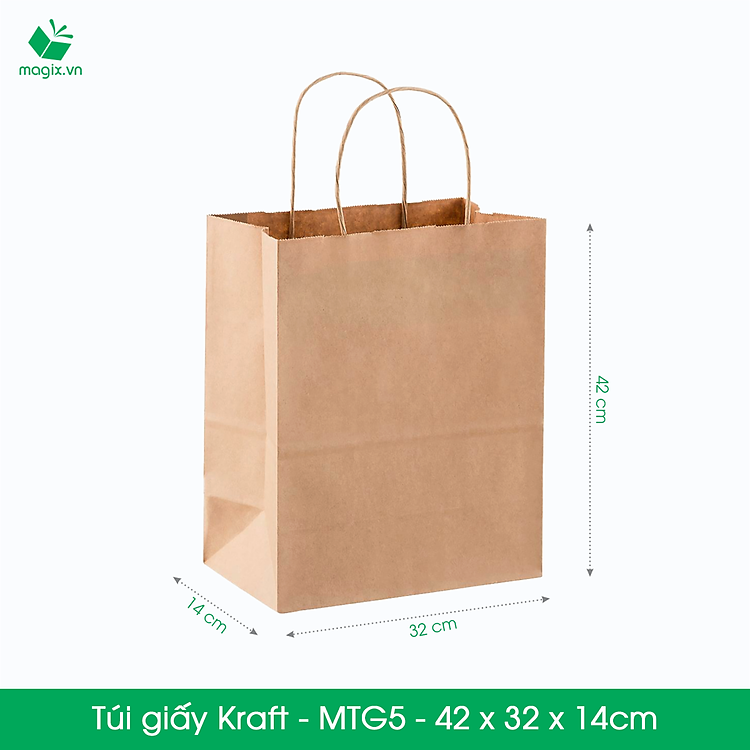 Bộ Túi Giấy Kraft (50 chiếc) 42x32x14 cm - Nâu - Ảnh 3
