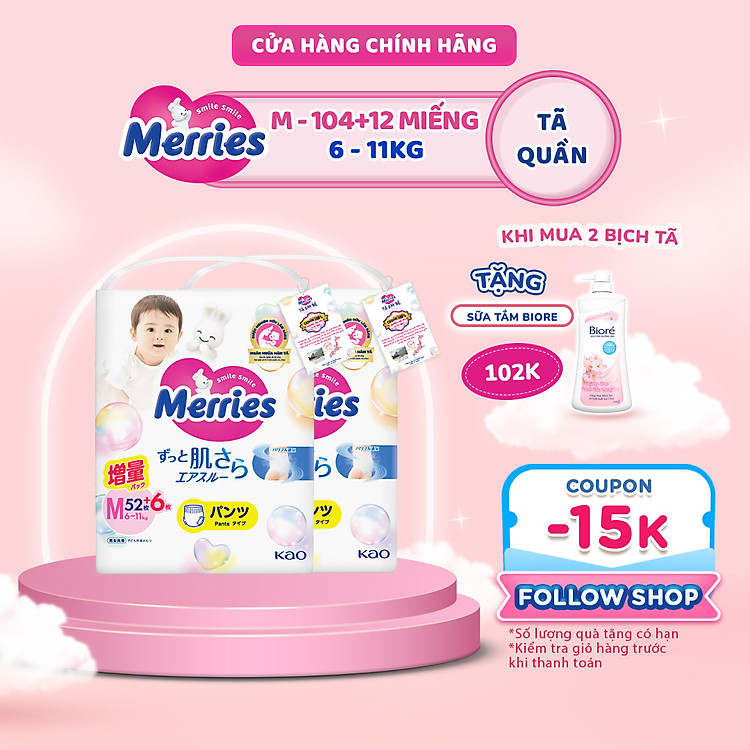 Thùng 2 Tã Merries đủ size M-XXL Giá tốt