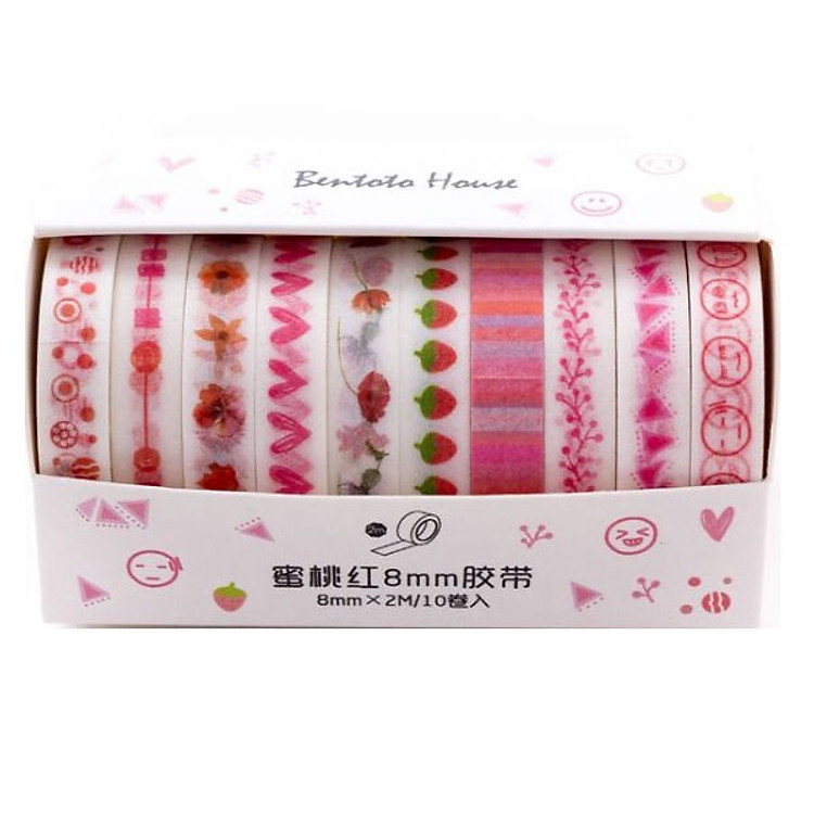 Bộ 10 Băng Keo Giấy Trang Trí Washi Tape Phong Cách Nhật Bản