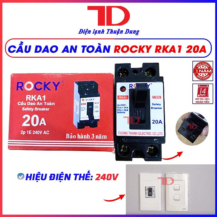 Cầu dao an toàn 15A 20A 30A 40A loại ROCKY RKA1 MÀU ĐỎ kèm vỏ, không vỏ, CB aptomat MCCB, Át atomat, CB cóc, hàng chính hãng, Điện Lạnh Thuận Dung