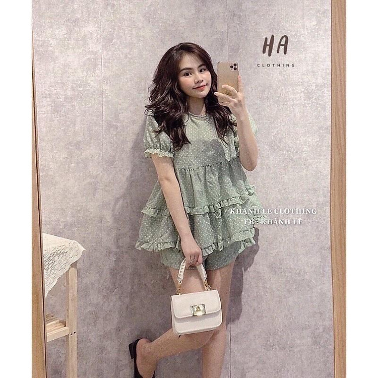 Bộ cộc chấm bi hở lưng siêu mát cho nữ