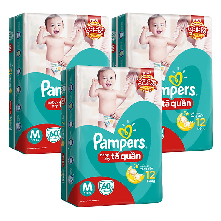 Combo 3 Gói Tã Quần Pampers Gói Đại M60 (60 Miếng)