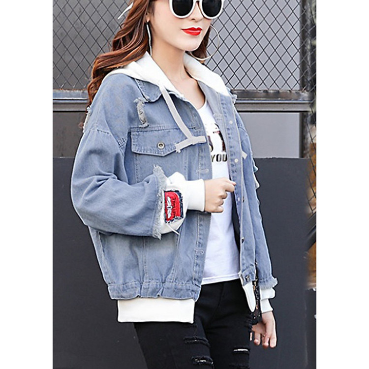 Áo khoác jeans hoodie nữ ArcticHunter, áo bò mài sáng, chất liệu jeans thô mềm mại, thời trang trẻ, phong cách Hàn Quốc, thương hiệu chính hãng