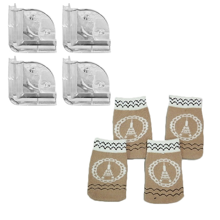 Combo 4 bịt cạnh bàn silicon + 4 dụng cụ bọc chân ghế chống xước sàn - mẫu tháp EIFFLE nội địa Nhật Bản