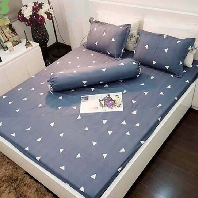 Set 3 món ga gối Poly cotton Houston PL2 - Xám tam giác + Tặng 1 vỏ gối ôm