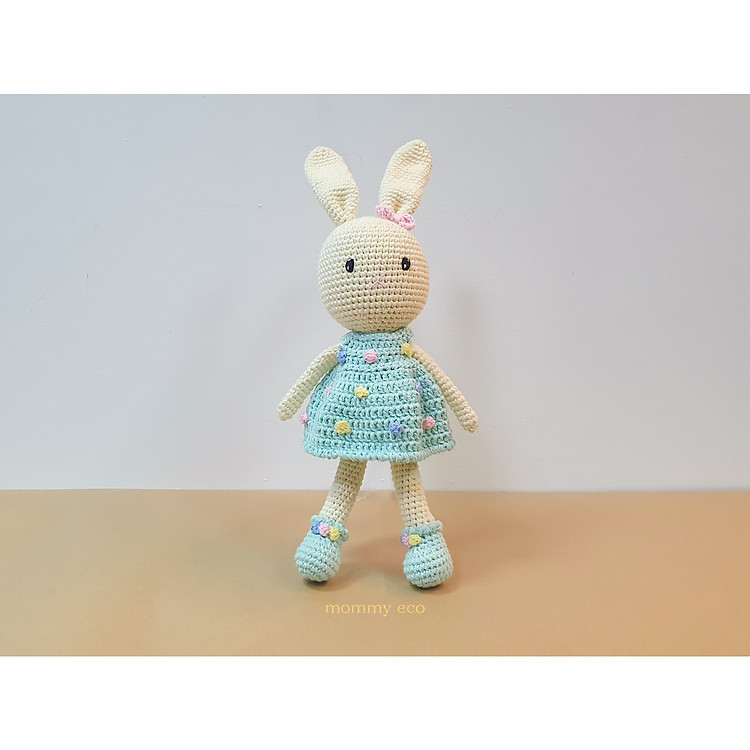 Thú len handmade amigurumi, đan móc thú len, đồ chơi len an toàn cho bé. Bé Thỏ váy xanh điệu đà