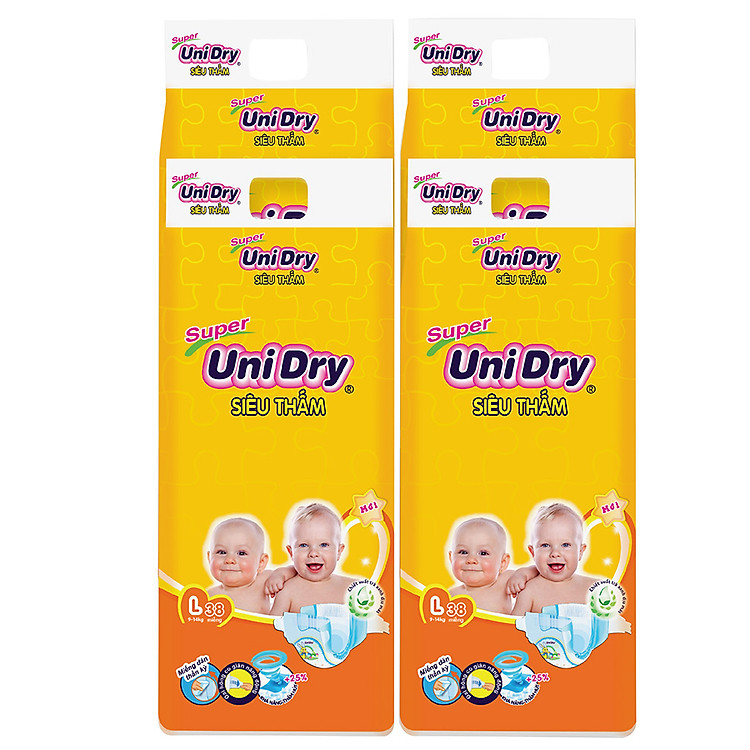 Combo 4 Tã Dán UniDry Super Gói Đại L38 (38 Miếng)