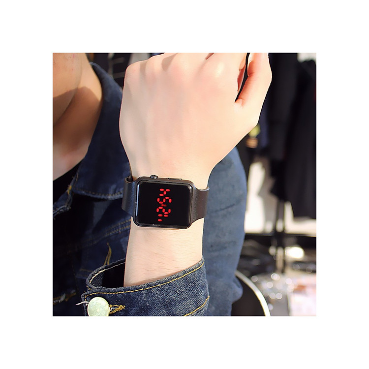 Đồng hồ thời trang Unisex hiển thị giờ Led AP118 dây cao su bền bỉ kiểu mặt vuông hottrend