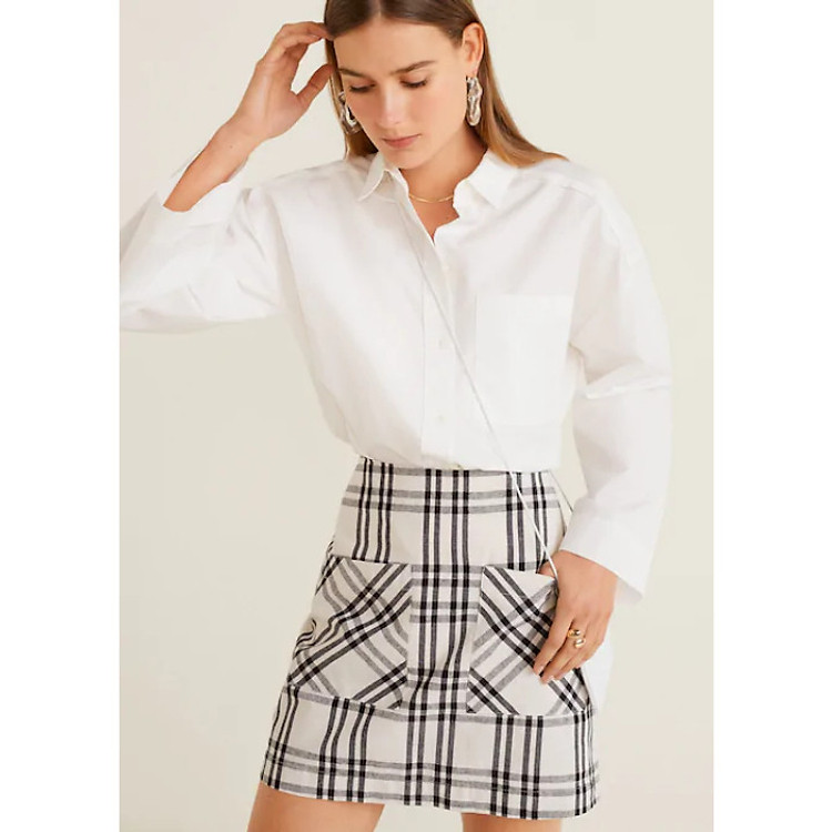 Váy ngắn nữ sọc carô Mango Mose màu trắng - 43095744