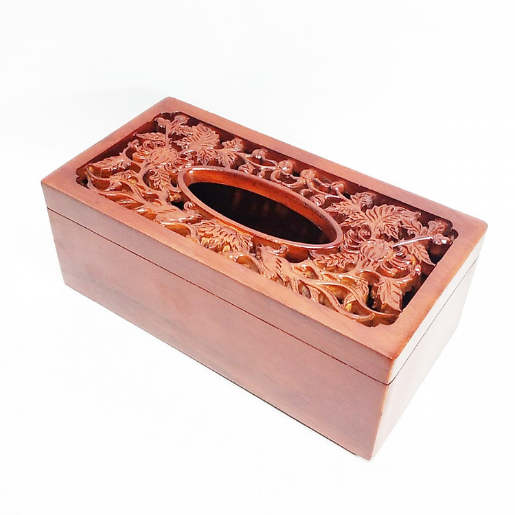 Hộp đựng giấy ăn Chim Trĩ hoa cúc bằng gỗ MS003 FLOWER