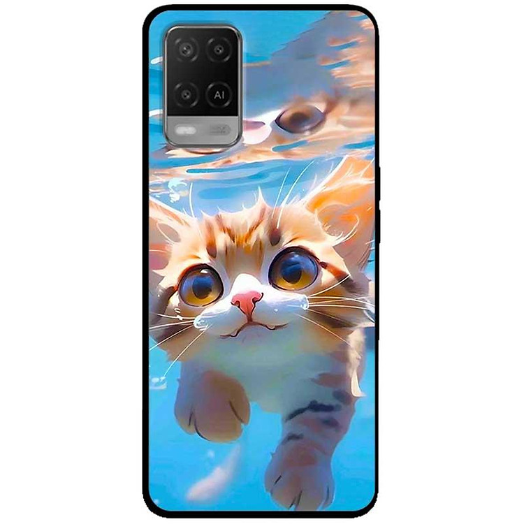 Ốp lưng cho Oppo A54 - A55 - A55s - Oppo A56 5G - Oppo A18 - A38 - A58 - Mèo Bơi - Hàng Chính Hãng