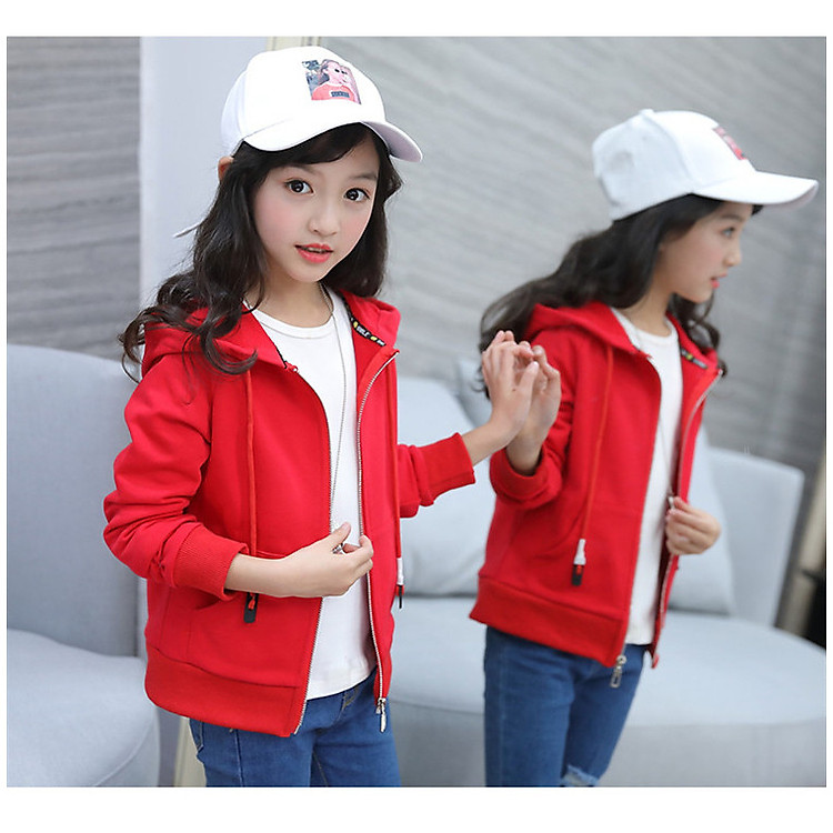 Áo khoác bé gái có mũ, màu đỏ TE1886