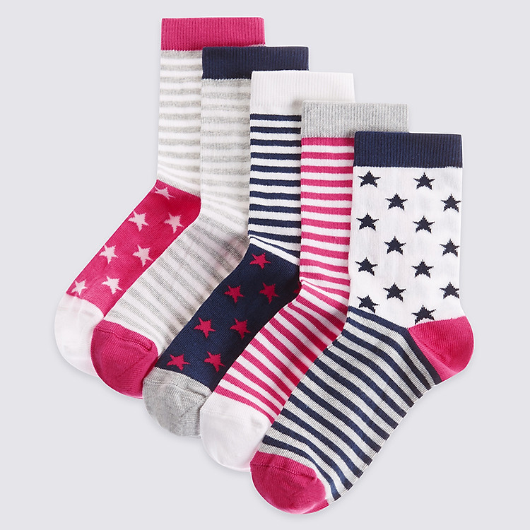 Combo 5 Đôi Vớ Marks & Spencer T646949A4 - Pink Mix (Size MS_6-8+)