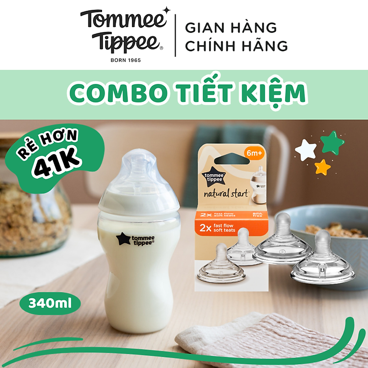 Chọn mua tại Shopee: Combo Bình Sữa Tommee Tippee 340ml & Núm Ty mua giá tốt nhất tại Shop Mall
