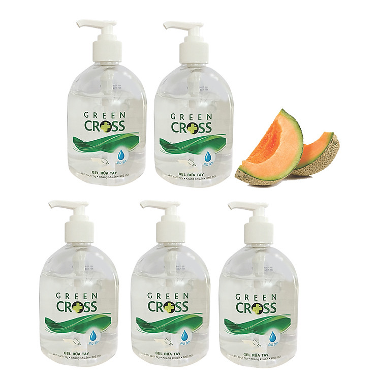 Combo 5 chai Gel Rửa Tay Green Cross Hương Dưa Táo Chai Tròn 500ml