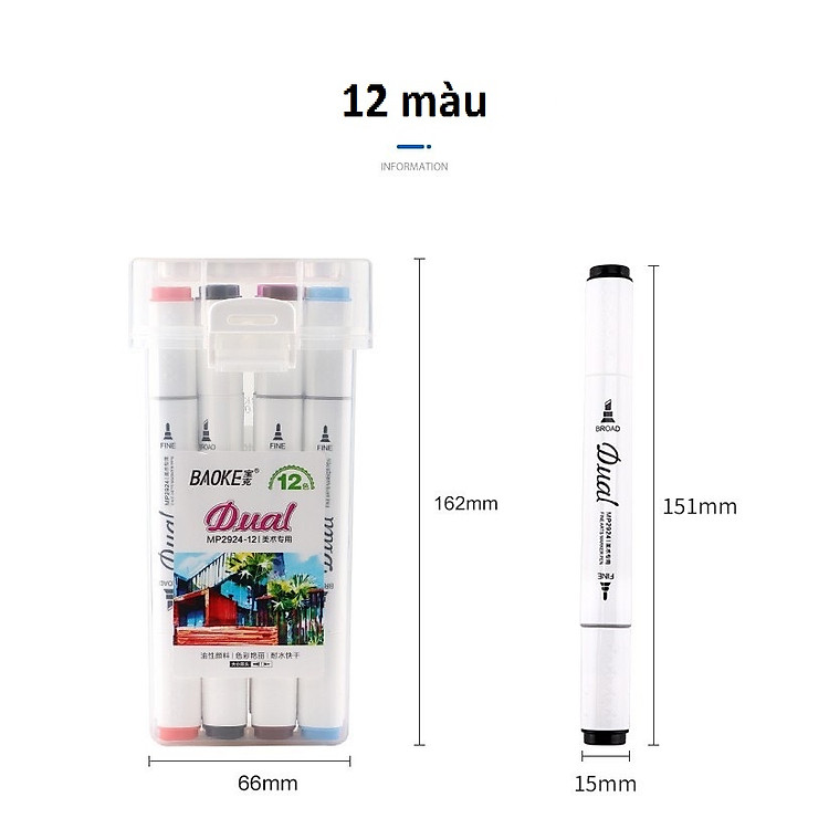 Bút màu Dual Marker Baoke MP2924 (12 màu) - Ảnh 6