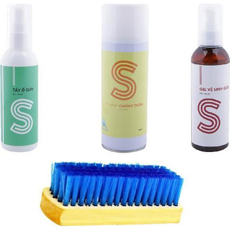 Bộ gel vệ sinh giày 100ml, tẩy ố giày 100ml, xịt nano chống thấm 400ml và bàn chải COMBOSSS19