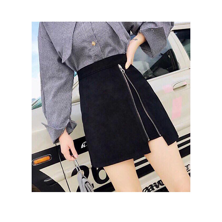 Chân váy kaki xẻ đùi dây kéo mẫu e mt386