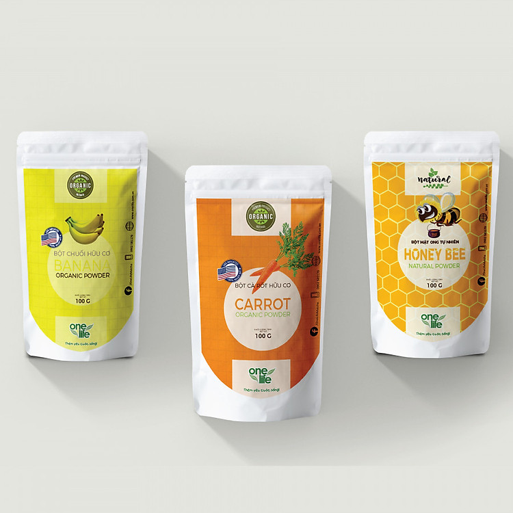 Combo Bộ Quà Tặng Cao Cấp OneLife (Bột Chuối, Bột Cà rốt & Bột Mật Ong Nguyên Chất)