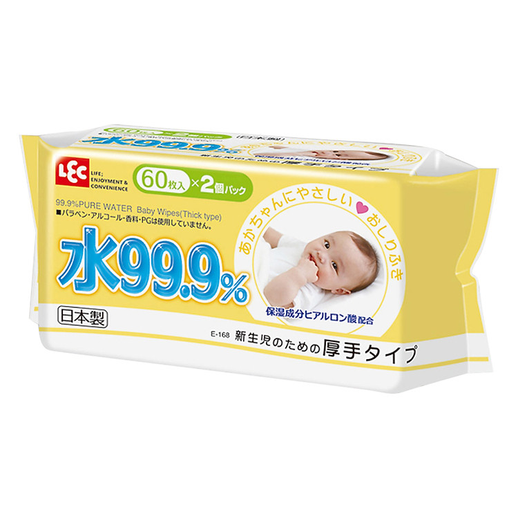 Giấy Ướt LEC 99,9% Nước Tinh Khiết Loại Dày 60 Tờ x 2 Gói E168