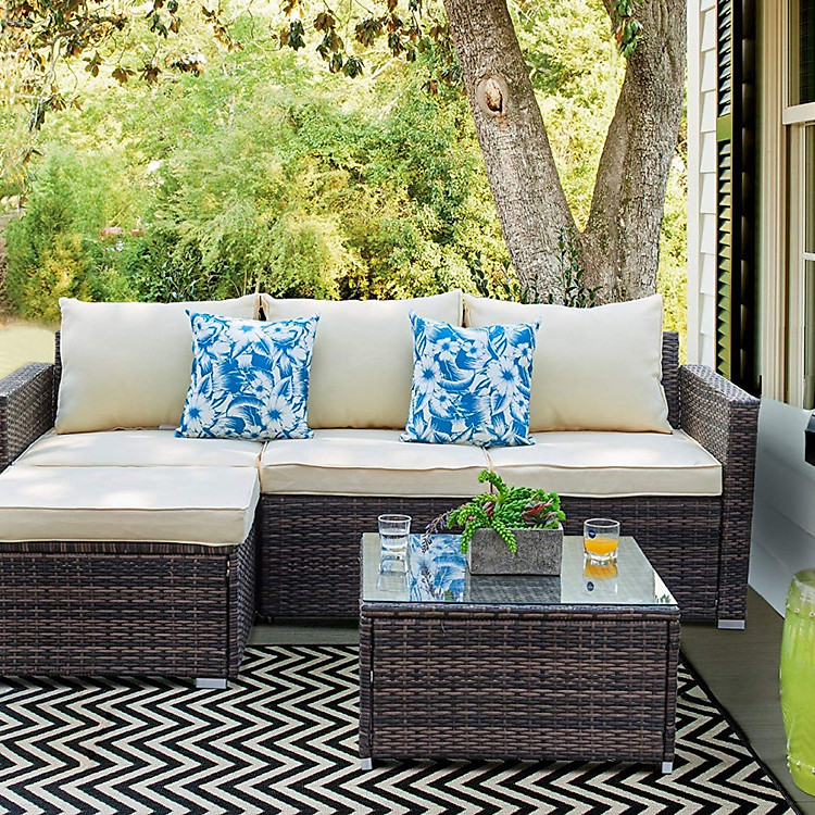 Bộ Bàn Ghế Sofa Sân Vườn Đan Nhựa Giả Mây