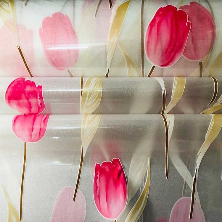 5m Decal dán kính có sẵn keo kim sa hoa tulip hồng Binbin DK32 (0.45x5m)
