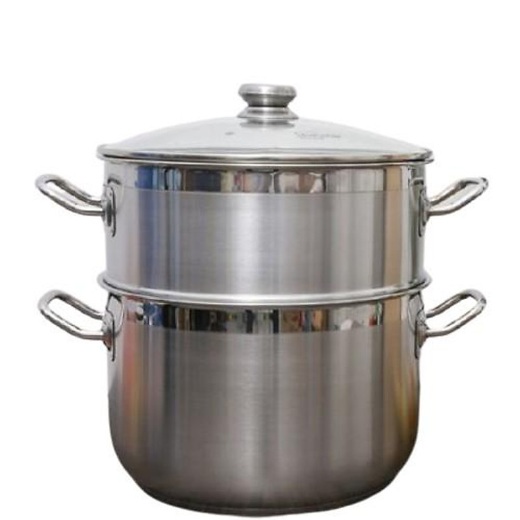 Bộ nồi xửng hấp inox 430 FiveStar Standard 3 đáy bếp từ nắp kính tặng 2 muỗng canh ( 26cm/28cm/30cm/32cm)