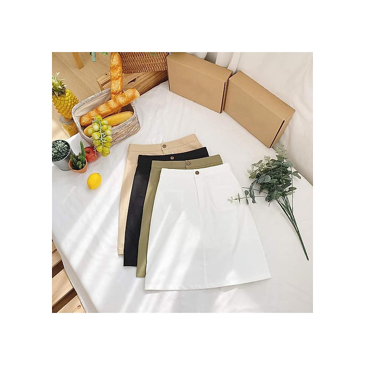 Chân váy chữ A phối nút