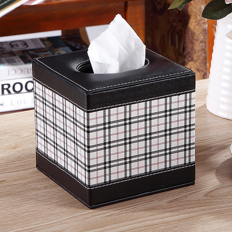 Hộp Đựng Khăn Giấy Vuông Ca Rô - 13 x 13 x 13cm