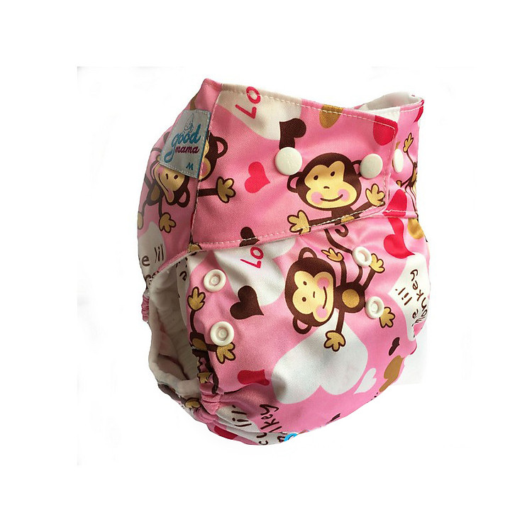 Bỉm vải Goodmama siêu chống tràn màu hồng Monkey