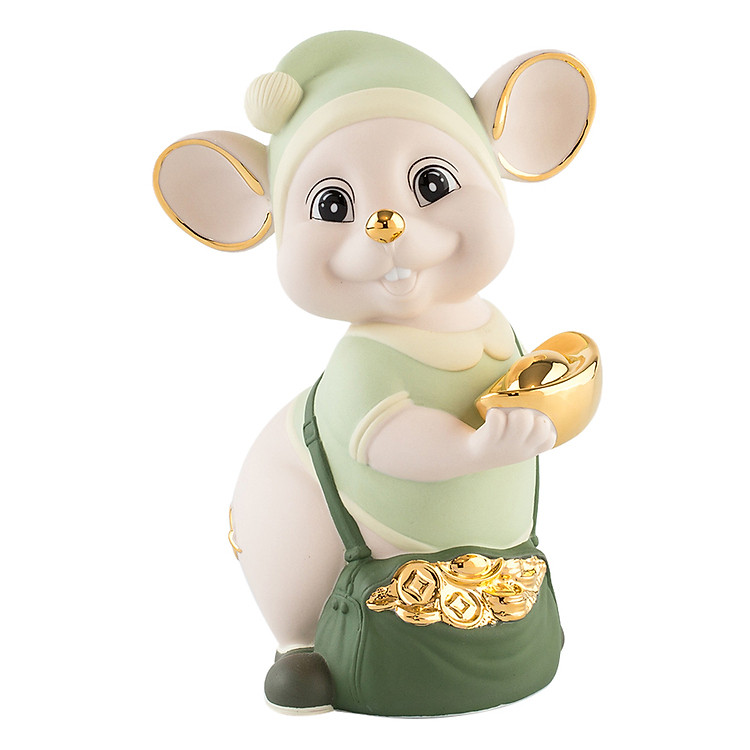 Chuột Quý Họa Tiết xanh ngọc Trang Trí Vàng 24K Gốm Sứ Minh Long 00571608V (16cm) - Phiên Bản Đặc Biệt