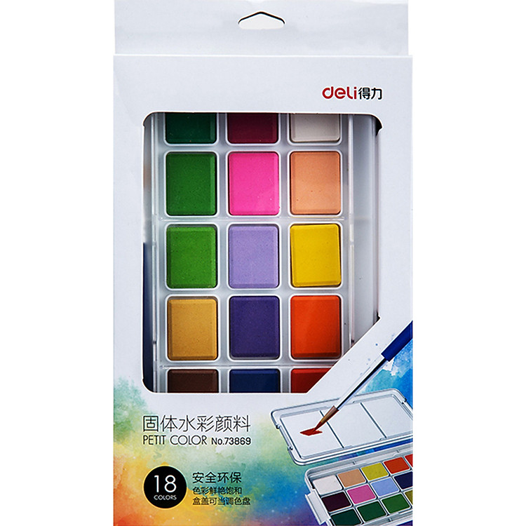 Hộp Màu Nước Dạng Nén Deli 73869 (18 màu)