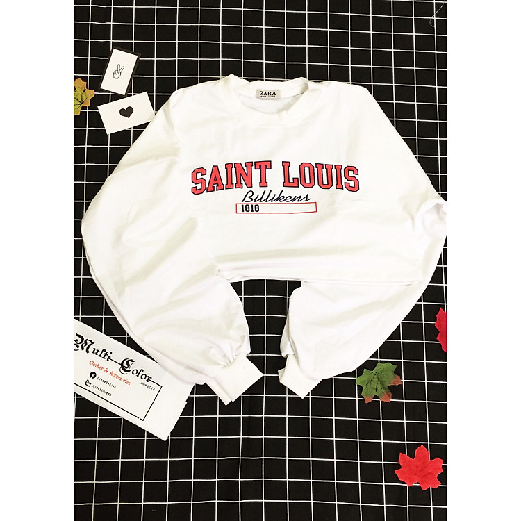 Áo croptop tay dài không nón chữ SAINT LOUIS