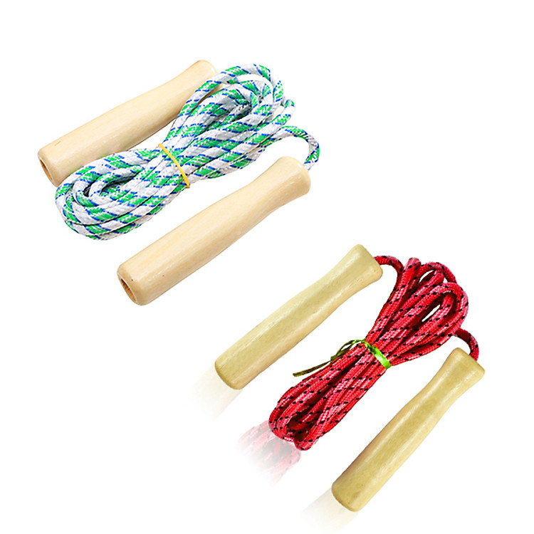 Combo 2 dây nhảy thể dục cán gỗ, dây dù (2.5m)