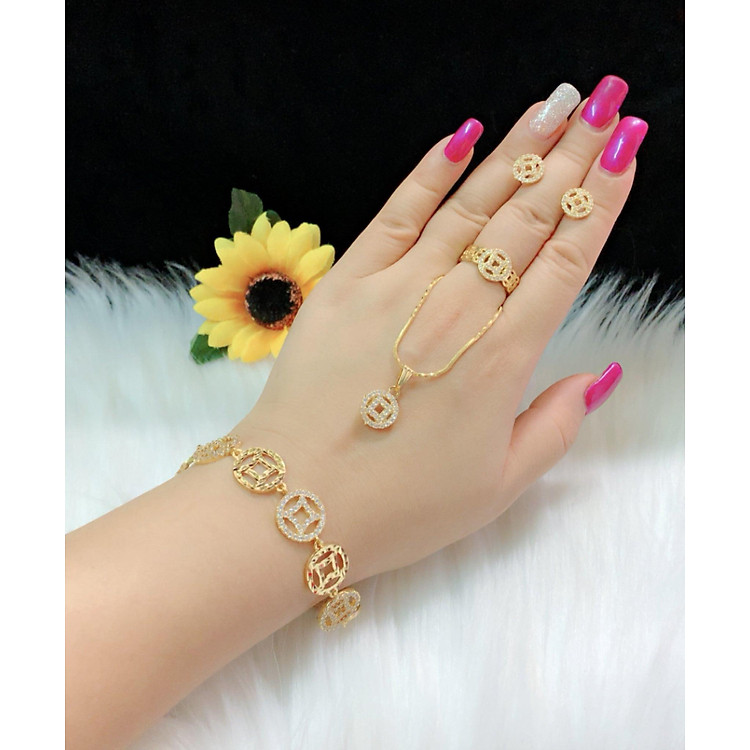 Bộ trang sức kim tiền may mắn dát vàng 18k mã EKPM15